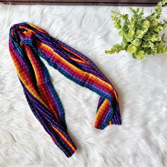 NWOT Guatemalan Artisanal Cotton Vibrant Multicolor Striped Scarf Shawl - Picture 2 of 6